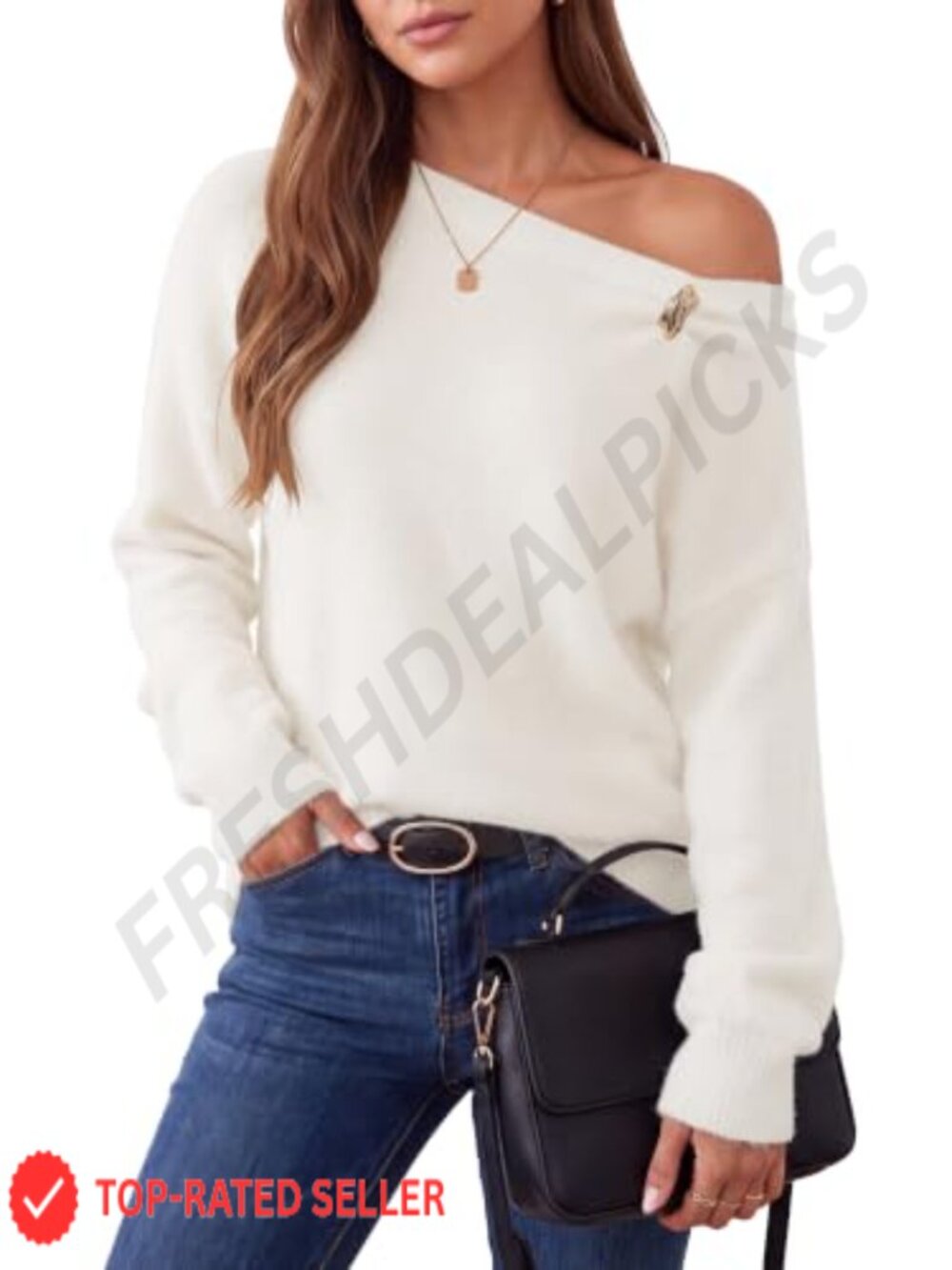 Off Shoulder Sweater Long Sleeve Loose Knit Pullover